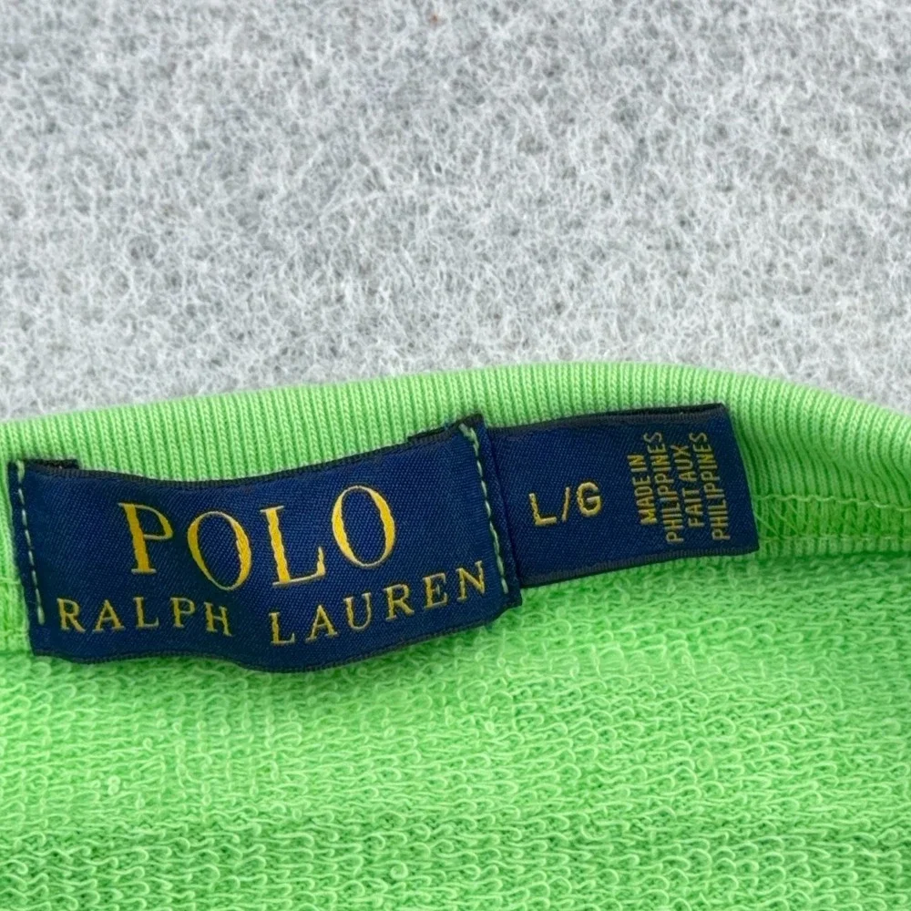 Polo Ralph Lauren Sweatshirt Men Large Lime Green Crewneck Sweater Orange Pony